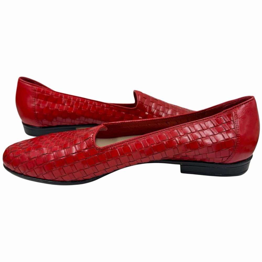 TROTTERS LIZ RED WOVEN LEATHER BASKET WEAVE SLIP ON LOAFER FLATS WOMEN'S SIZE 10